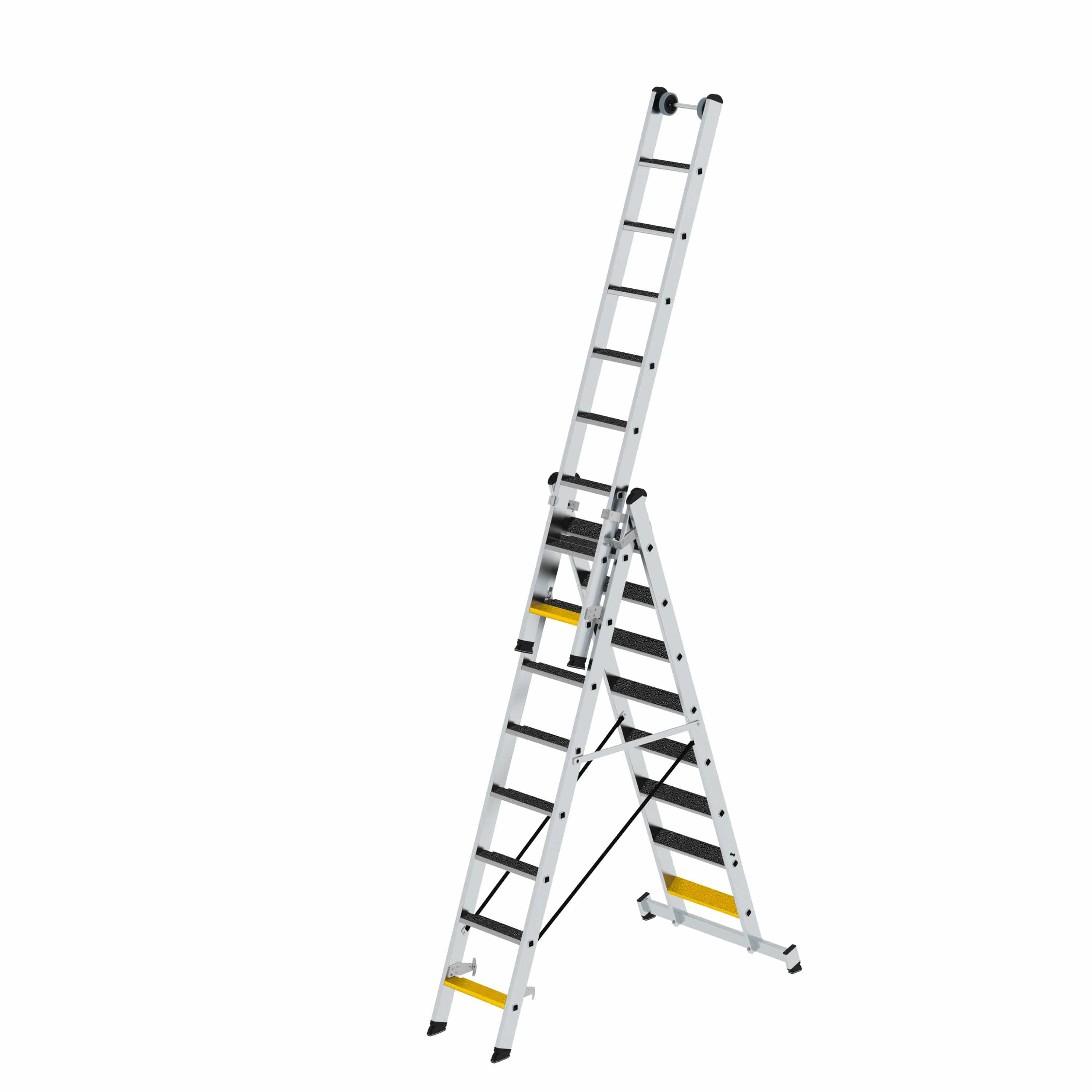 Munk Stufen-Mehrzweckleiter 3-teilig mit nivello®-Traverse und clip-step R13 3x8 Stufen