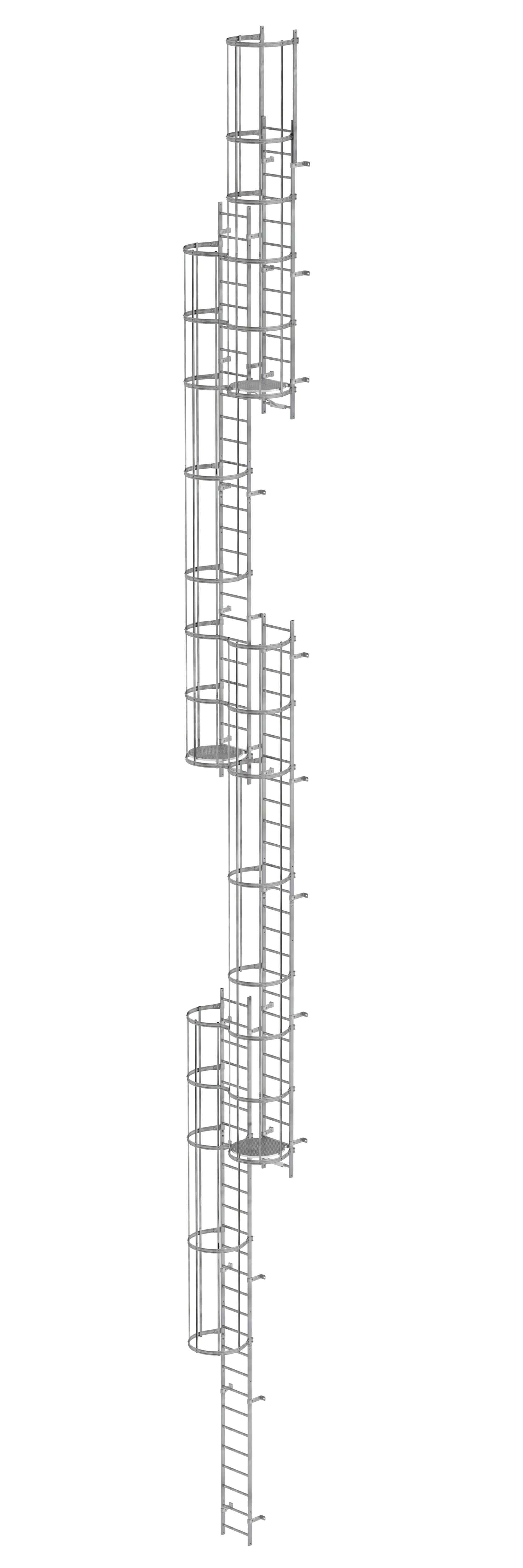 Munk Mehrzügige Steigleiter mit Rückenschutz (Notleiter) Stahl verzinkt 19,96m