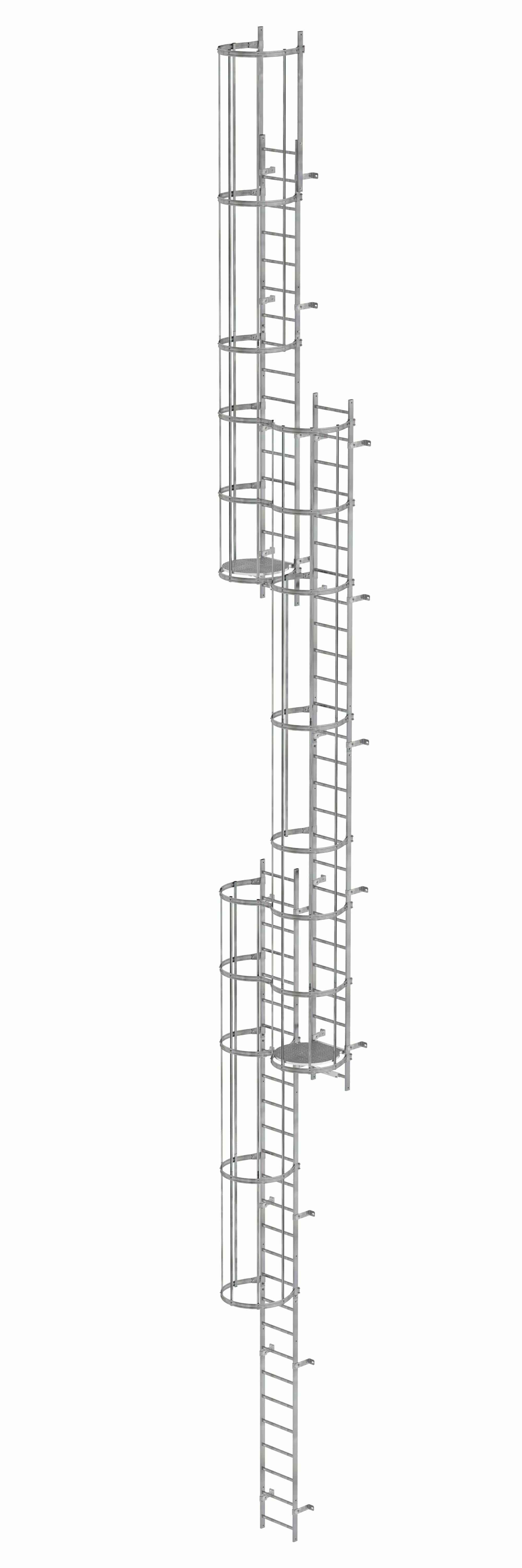 Munk Mehrzügige Steigleiter mit Rückenschutz (Notleiter) Stahl verzinkt 16,32m