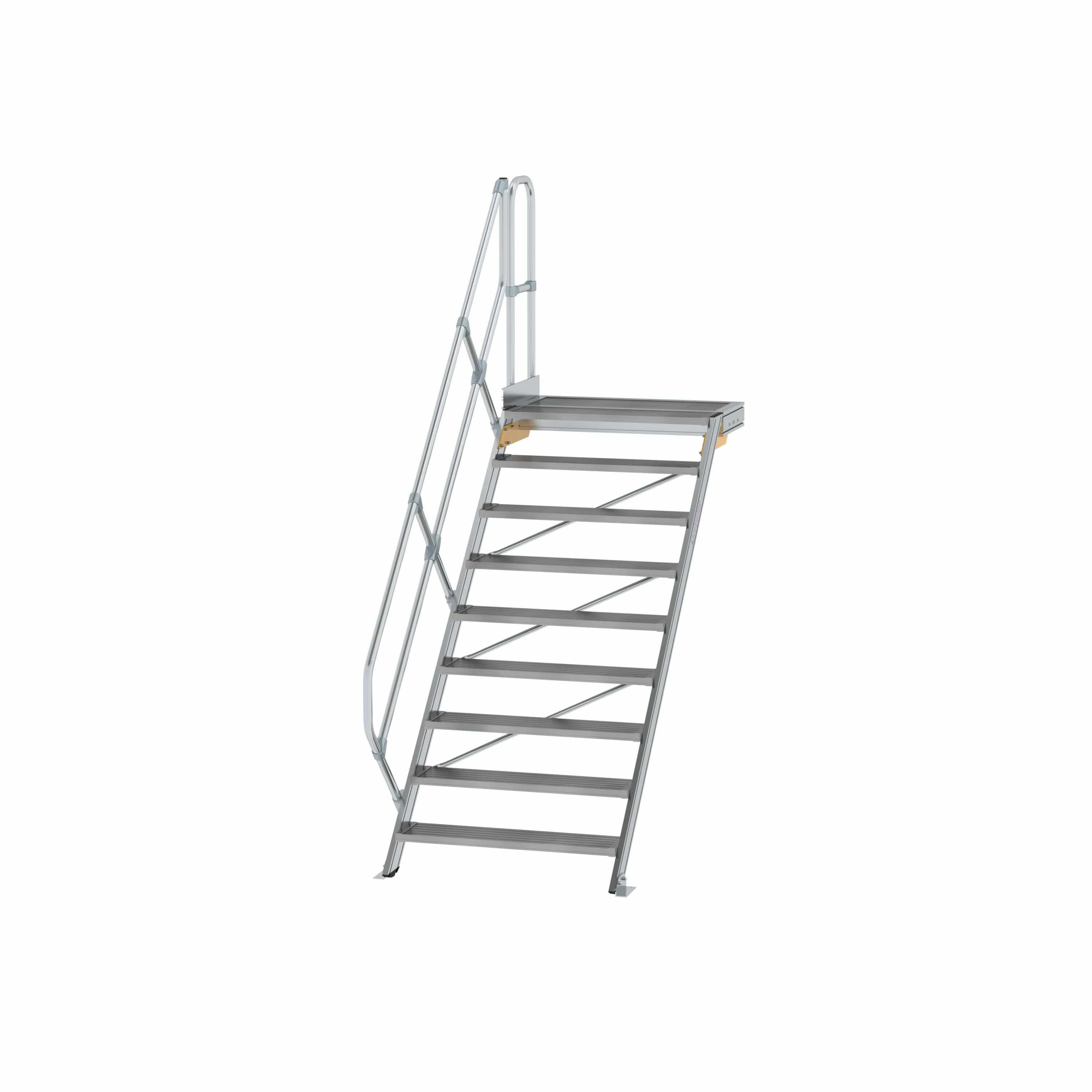 Munk Treppe mit Plattform 45° Stufenbreite 1000 mm 9 Stufen Aluminium geriffelt
