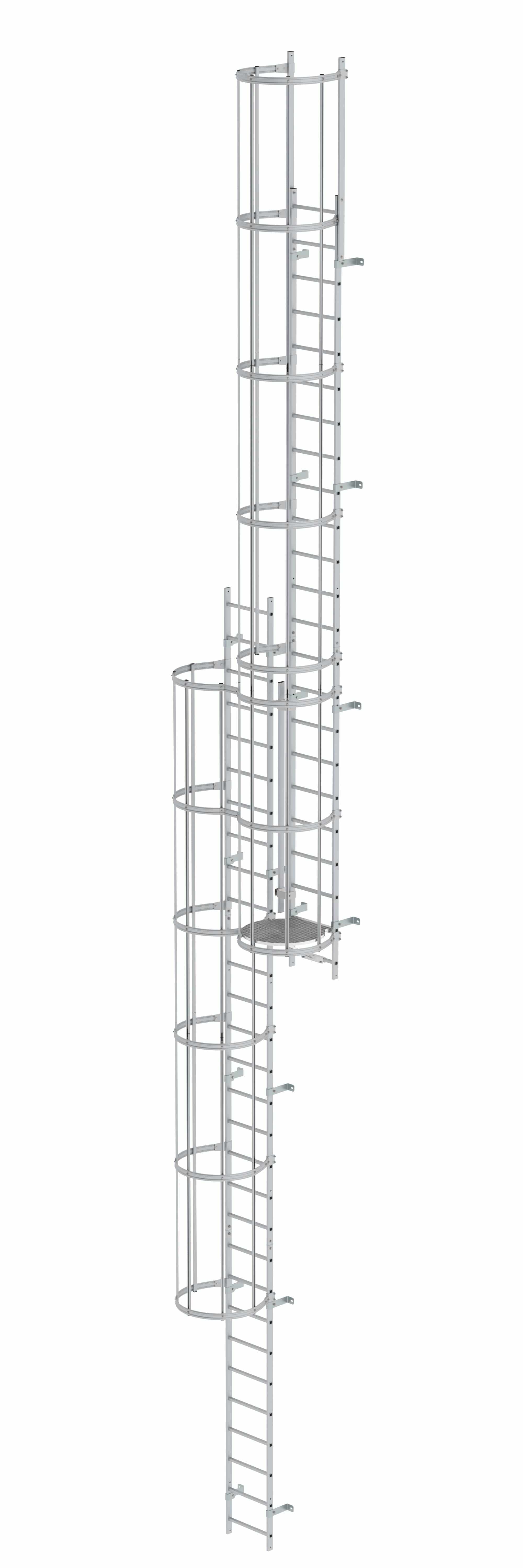 Munk Mehrzügige Steigleiter mit Rückenschutz (Maschinen) Aluminium eloxiert 12,96m