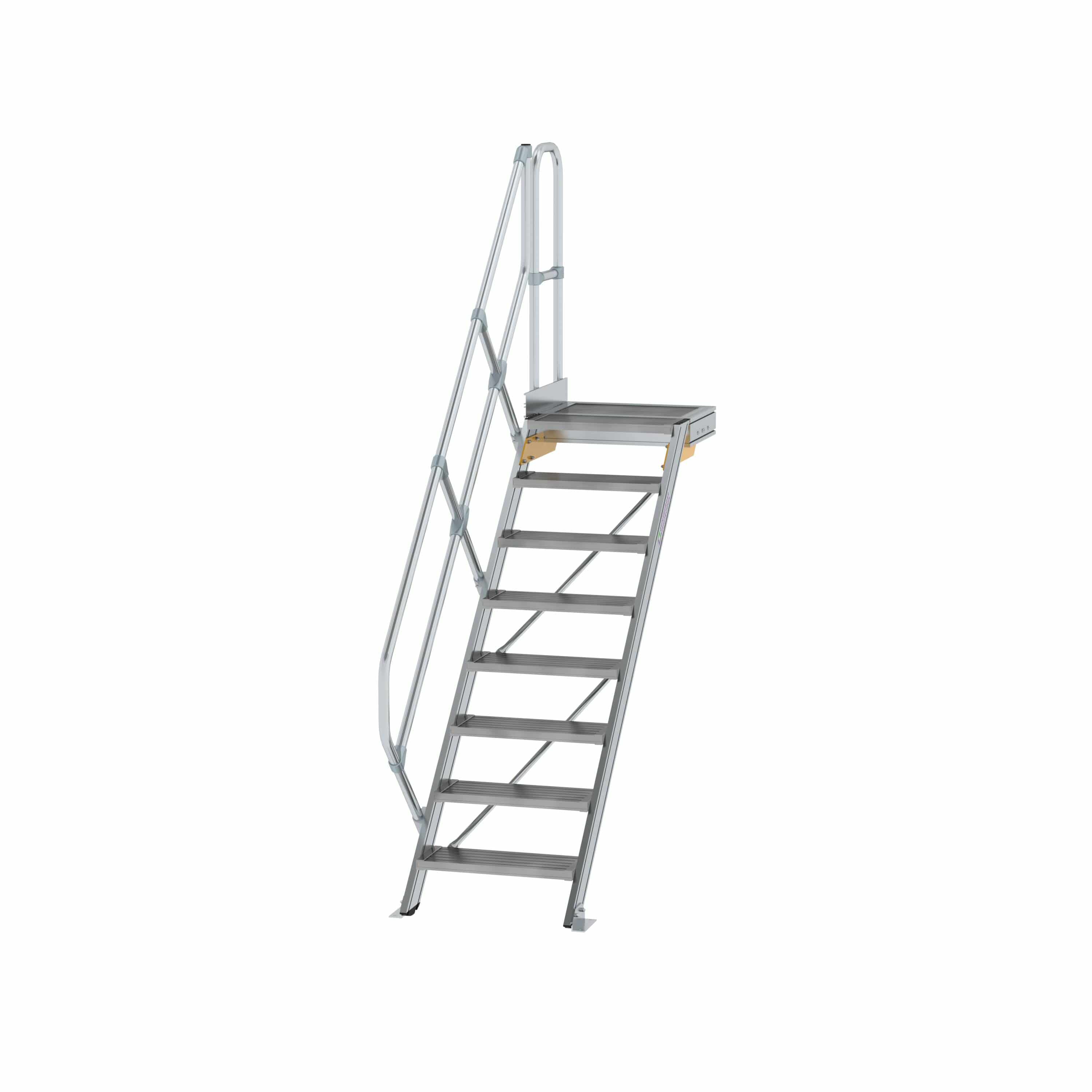 Munk Treppe mit Plattform 45° Stufenbreite 600 mm 8 Stufen Aluminium geriffelt