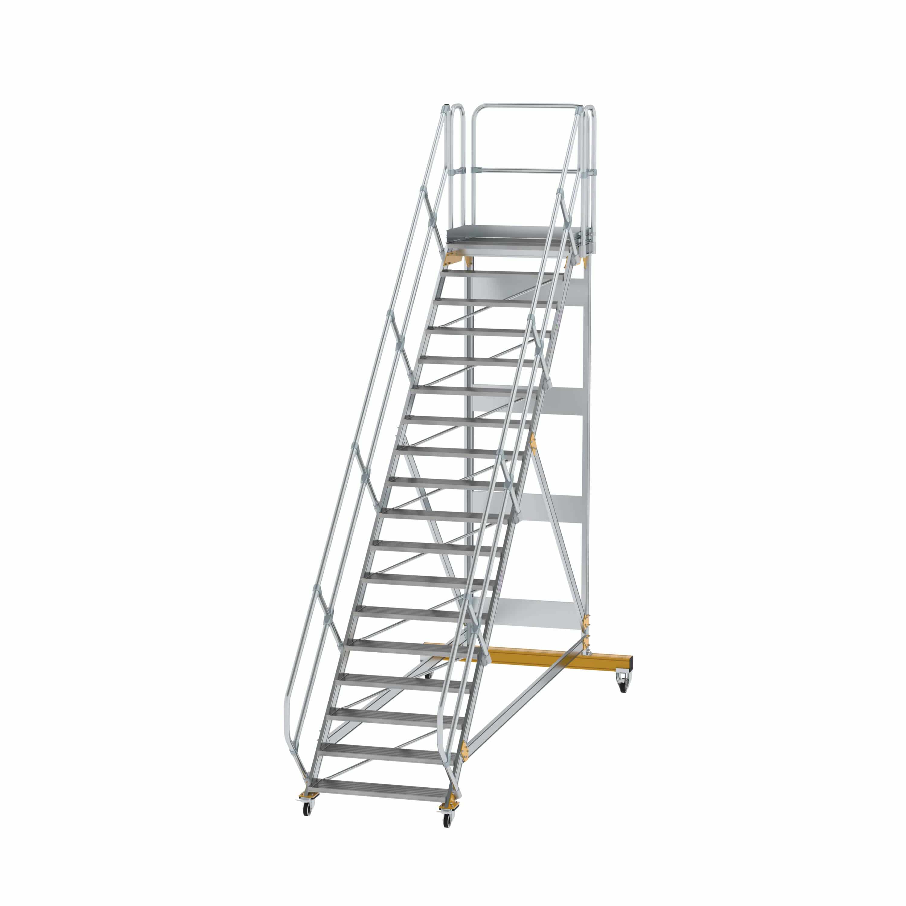Munk Plattformtreppe 45° fahrbar Stufenbreite 1000mm 18 Stufen Aluminium geriffelt