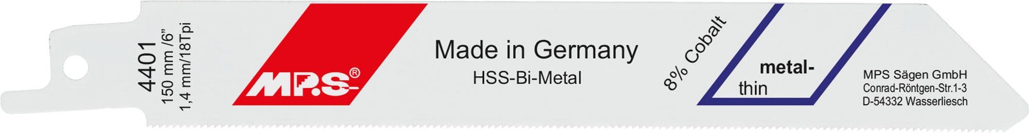 MPS Bi-Metall-Säbelsägeblatt gefräst und geschränkt Gesamtlänge 150/verzahnte Länge 130mm, Zahnteilung 1,4mm