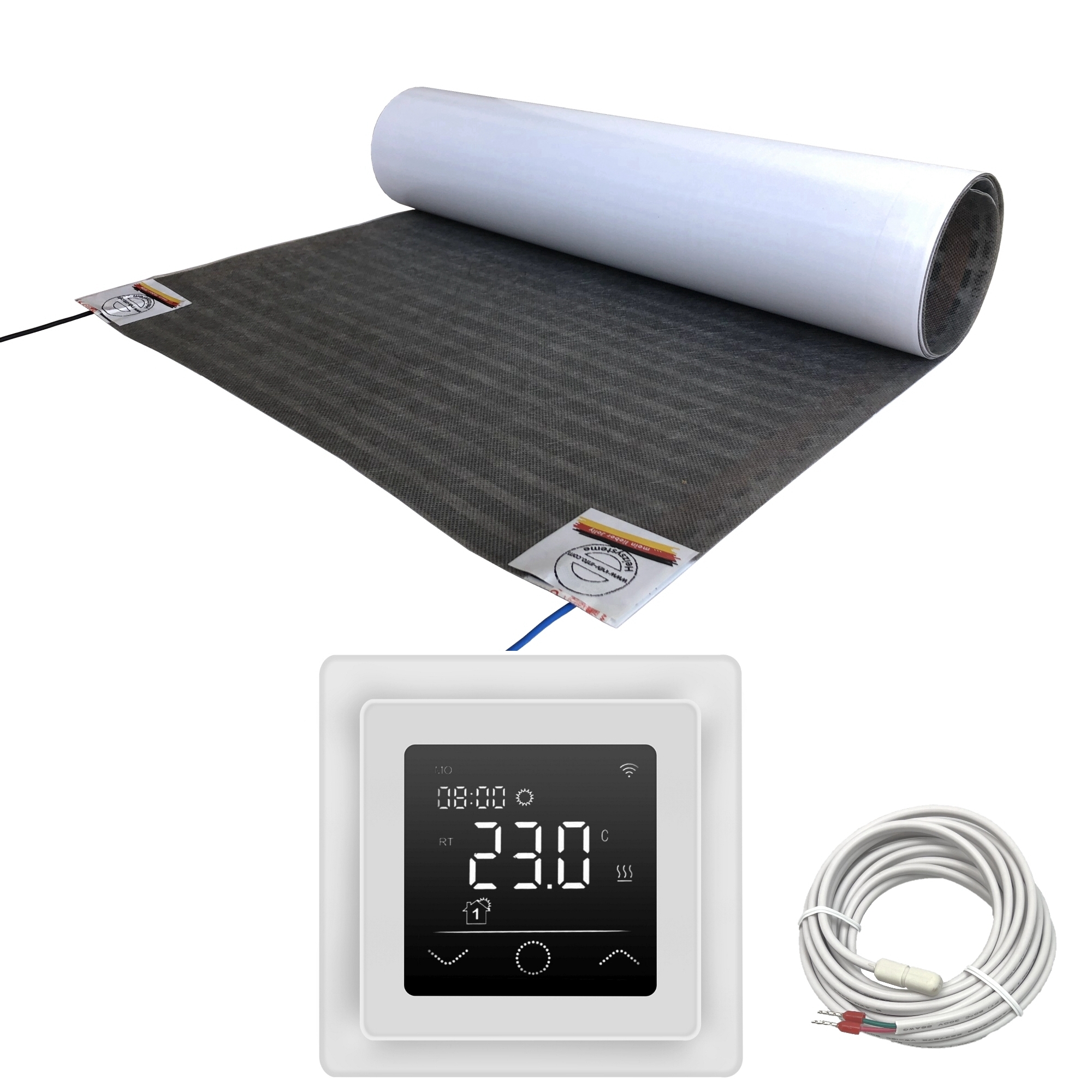 HoWaTech Lux Elektrische Fußbodenheizung | Set mit Heizfolie und WiFi Regler Touch weiß