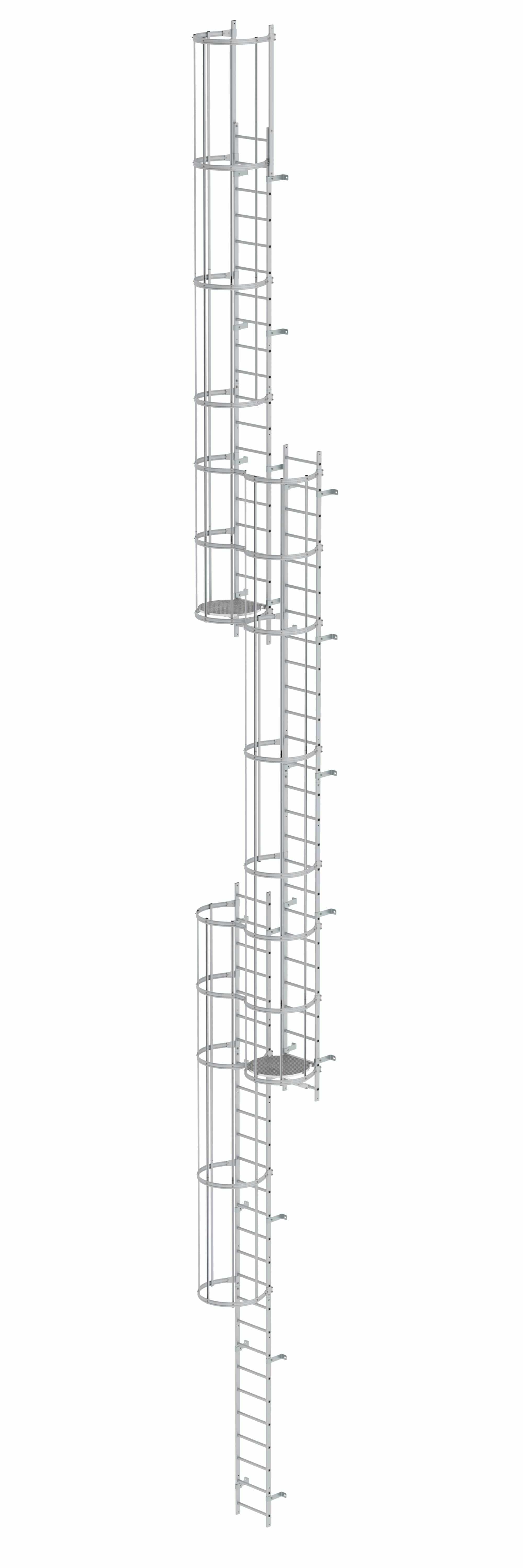 Munk Mehrzügige Steigleiter mit Rückenschutz (Notleiter) Aluminium eloxiert 17,16m