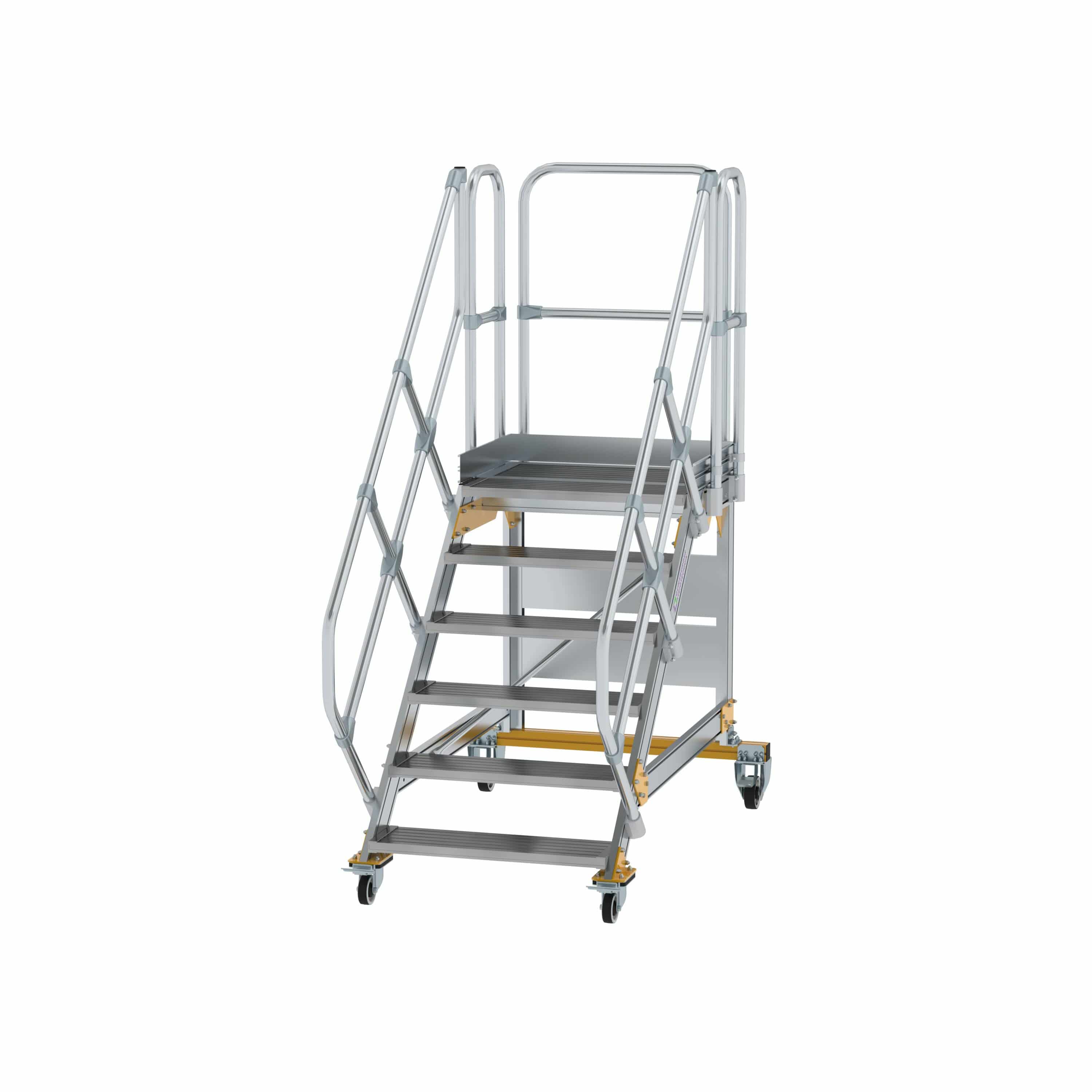 Munk Plattformtreppe 45° fahrbar Stufenbreite 800 mm 6 Stufen Aluminium geriffelt